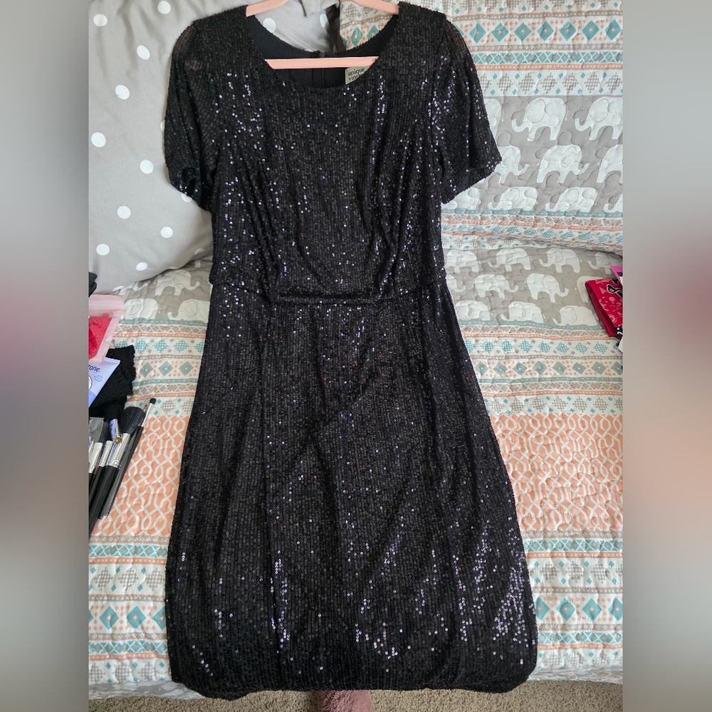Unique Vintage Black Sequin Wiggle Dress